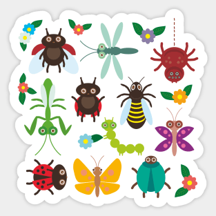 Funny insects and flowers Sticker